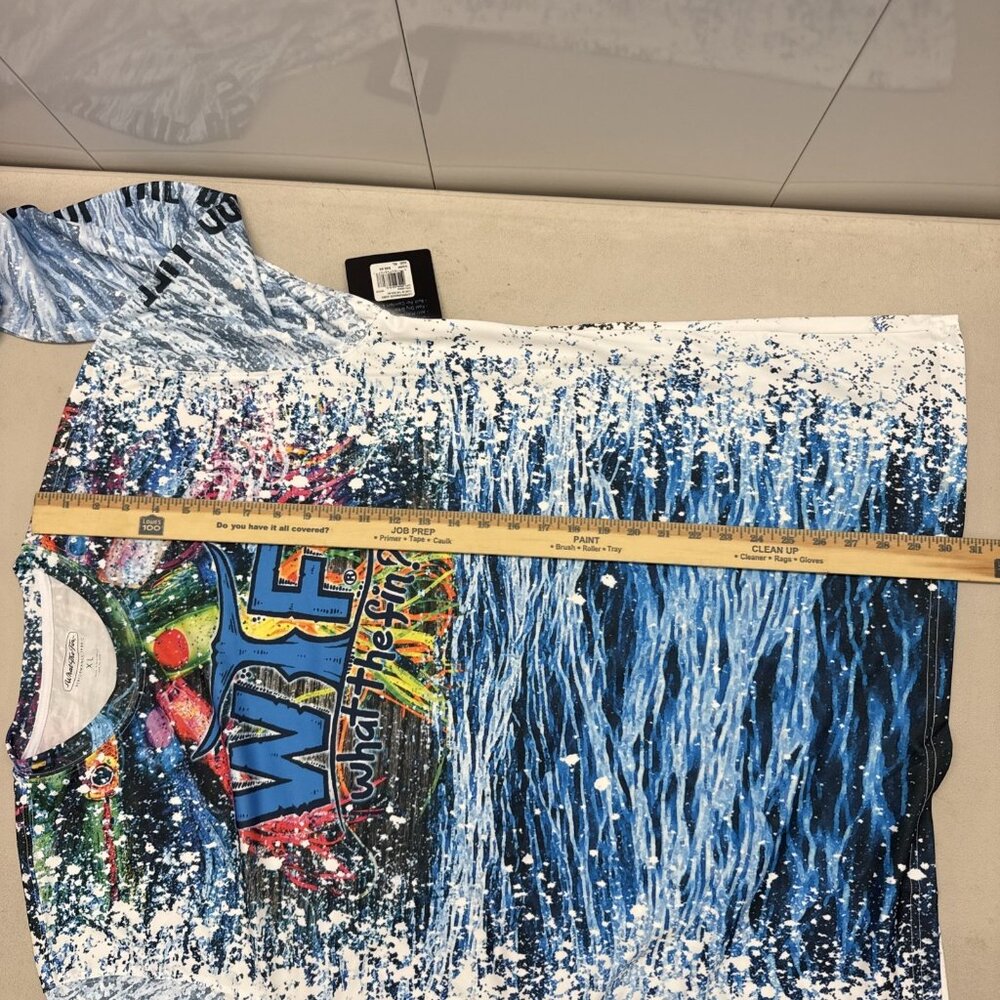 What The Fin WTF Men's XL Long Sleeve Fishing Shirt Graphic Print Boating NWT - Picture 9 of 11